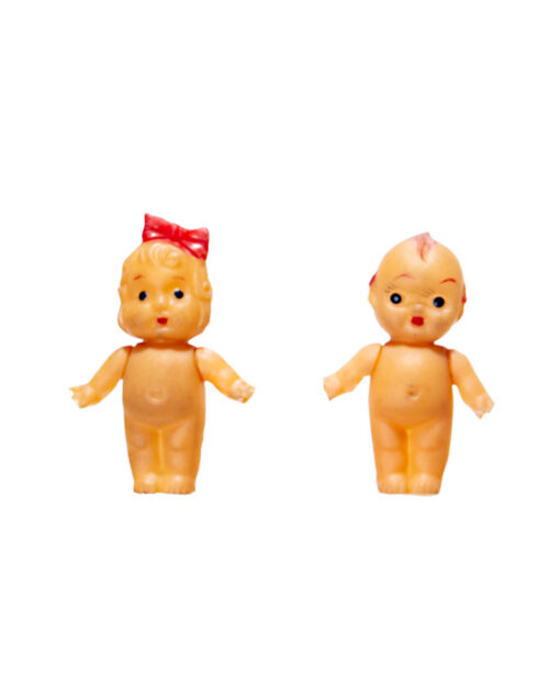 Vintage Japanese Kewpie Knock-off Baby Boy and Girl mini Sofubi Doll Set